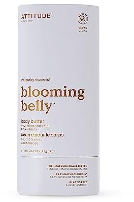 ATTITUDE Body Butter Bar for Pregnant Dry and Stretched Skin, EWG Verified, Plastic-Free, Vegan Maternity Products, Rose and Argan Oil, 85 grams
