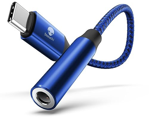 Stouchi Adapter USB C auf Klinke, USB Typ C auf 3,5 mm Kopfhörer Adapter Aux Audio Dongle,Hi Res DAC Chip,Kompatibel mit Samsung Galaxy S23 S22 S21 Ultra Note 20 S10,Pixel 7,Huawei P60 Blau 1 Packung
