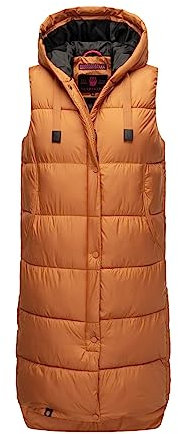 MARIKOO Damen Weste Steppweste lang gesteppte Übergangsweste Kapuze warm B967 [B967-Sayor-Cinnamon-Gr.XL]
