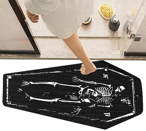 PUCHEN Gothic Skelett Teppich | Sargförmige Horror-Bodenmatte,39,37 x 15,7 Zoll großer Halloween-Eingangsteppich für Heimdekoration, rutschfeste Matte für Wohnzimmer, Schlafzimmer, Tür