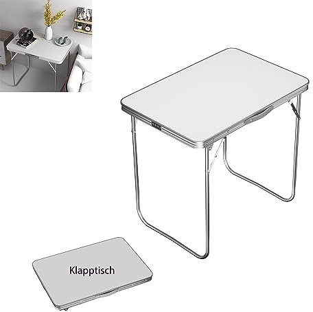 Yiyai Klapptisch Campingtisch Klappbar Camping Tisch Campingmöbel Tragbarkeit Gartentisch Picknicktisch Balkontisch, Alu + MDF Falttisch, für Camping Picknick Kochen Garten, L80 x B60 x H69cm, Weiß