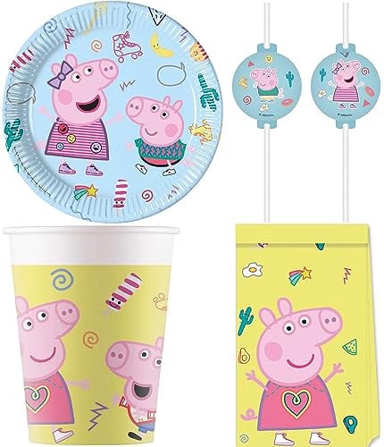 32-tlg. Set Kindergeburtstag Party Feier Fete Deko Motto Peppa Pig Messy Play