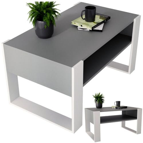 CraftPAK Wohnzimmer Tisch für Couch aus hochwertigem Holzwerkstoff, moderner Couchtisch mit zusätzlicher Ablagefläche, Sofatisch für Wohnzimmer, couchtisch weiß
