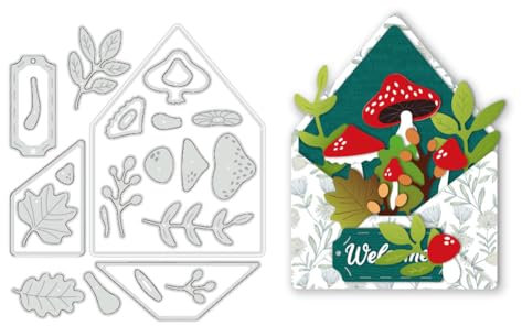 BENECREAT Briefumschlag-Pflanzen-Stanzschablonen, Pilzblatt-Stanzformen Zum Selbermachen, Basteln, Prägeschablone Aus Kohlenstoffstahl Für Kartenherstellung, Foto, Scrapbooking, 0.8 mm Dick
