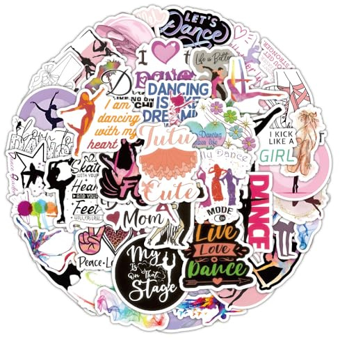 Confezione di 100 Adesivi Decorativi per Danza e Danza, per Ragazzi e Ragazze, in Vinile, per Skateboard, Chitarra, Porta, Laptop, Bagagli, Auto, Bici, Bottiglia d'Acqua, Feste di Compleanno