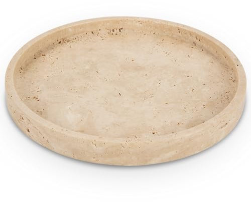 WORHE Bandeja de maquillaje de mármol natural para baño de piedra travertino para joyas, perfume, cosméticos, velas, organizador para encimera, decoración del hogar, beige (WH019)