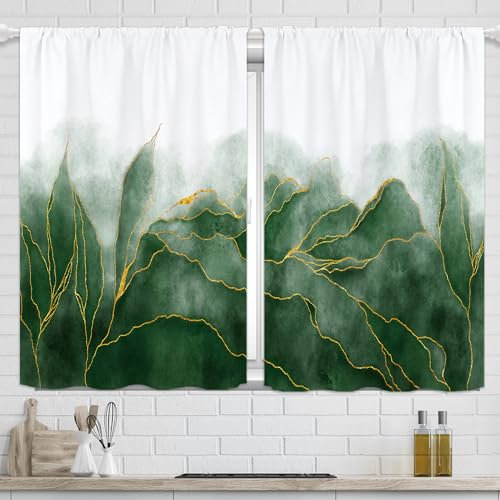 Yorida Tende da cucina in marmo verde bohémien, moderne e astratte, tende corte ombré, verde smeraldo, verde oliva, piccole tende da bagno per lavanderia e finestre, 60 x 99 cm