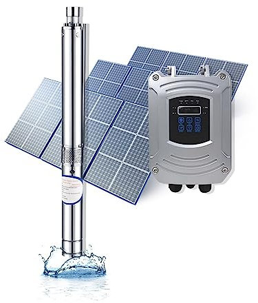 VCHICS Pompe à Eau Solaire extérieure, DC 48V 750W Pompe Submersible Solaire de 2 Pouces Pompe Solaire de puits Profond 1.5T / H 50M tête for l'irrigation de Forage Facile à Assembler