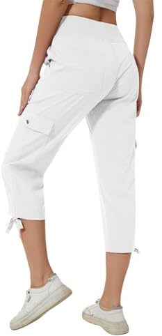 Huayuzh Damen Cargo Caprihose Wanderhose 3/4 Hose Sommer Cargohose Leichte Atmungsaktiv Athletisch Reisen Lässig Outdoorhose