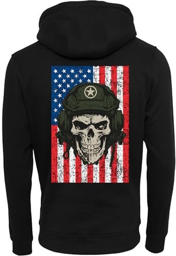Baddery US Armee Pullover Herren: Army Skull mit Stick Patch - Männer Hoodie - USA Kapuzenpullover (Schwarz L)