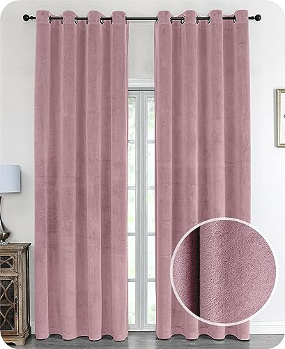 Samt Vorhang Ösen Verdunkelung Gardine Velvet Blickdicht, 140x175 cm (Breite 140 cm, Höhe 175 cm, Rosa)