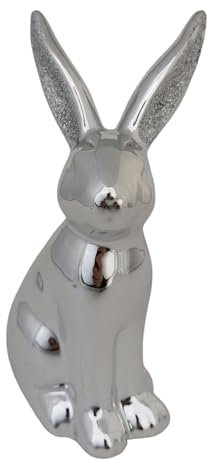 Goldbach Hase 18,5cm groß Silber verspiegelt, aus Keramik, Ostern Figur Osterhase XL modern Dekofigur Osterdeko