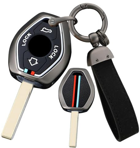 ontto Coque de clé de voiture compatible avec BMW Série 7 X3 X5 E53 Z3 Z4 Série 3 Série 5 E38 E39 E46 E83 E60 E61 E64 E84 M5 325i Coque de protection en métal Accessoires clé d'origine Étui de clé 4