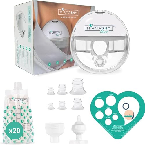 MAMASHY Kit Stillen Libera Start - 1 Milchpumpe Elektrisch Plus und 20 Muttermilch Aufbewahrung, aus Weichem Silikon, BPA-frei, Stillen Neugeborene