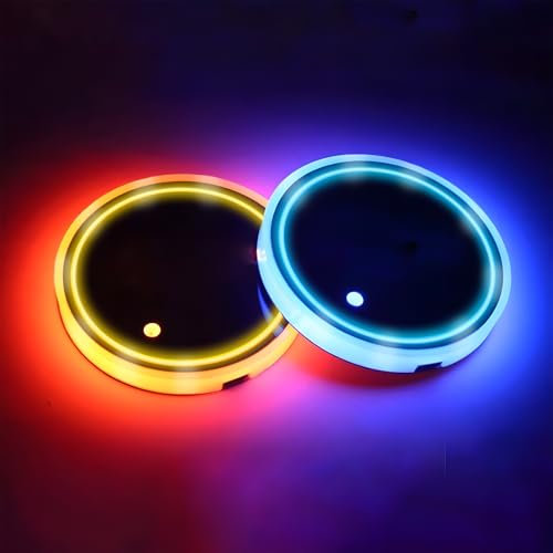 2pcs LED Car Coasters, Car Cup Holder Insert, with 7 Colors Luminescent Car Cup Coaster,USB Charging, Suitable for Car Accessories Illuminate Your Drive with 2pcs LED Car Coasters