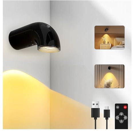Feallive Kabellose Bildleuchte, Akku Wandleuchte mit Fernbedienung 3 Helligkeitsstufen 360 Grad Drehbare Magnetische Absaugung Bildbeleuchtung Dart Lampe mit Timer Funktion Schwarz