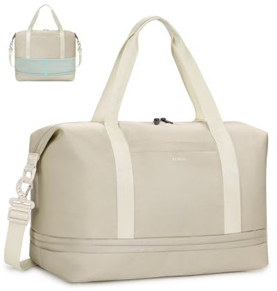 ECOHUB Erweiterbare Ryanair Handgepäck 40x20x25, Reisetasche Handgepäck Mit Abnehmbar Nass-Tasche, Handgepäck Tasche für Flugzeug, Weekender Damen Herren, Patent Anhängig(Beige)