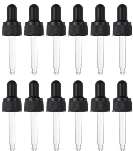 PATIKIL Glass Eye Dropper Caps, 12 Pcs Plastic Glass Dropper Closure Top for 10ml(1/3oz) Essential Oils Bottle, Perfume, Lab Experiments, Black