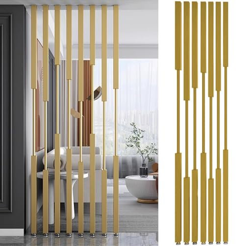 Raumteiler Paravent Trennwand Raumtrenner Trennwand/ Kabinentrennwände Boden Bis Decke Holzlatten, Metall-Eisen 8 Stück Wandteiler Sichtschutz, Für Wohnzimmer Badezimmer, Leicht Zu Installieren(Gold,2