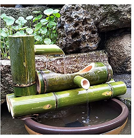 YYUINU Indoor/Outdoor-Garten-Bambus-Brunnen-Ornamente Mit Pumpe, Balkon Wohnzimmer Landschaftsgestaltung Brunnen Und Wasserdekoration, Aquarium Bonsai Sauerstoff-Zirkulationsfilter,35CM