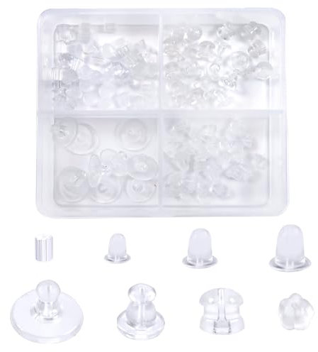TOAOB 100 Stück Ohrstecker Silikon Ohrring Stopper Klar Gummi Ohrstopper Ohrringe Verschlüsse Kunststoff Ohrring Rücken Earring Backs 8 Stile für Haken Ohrstecker DIY Schmuckherstellung