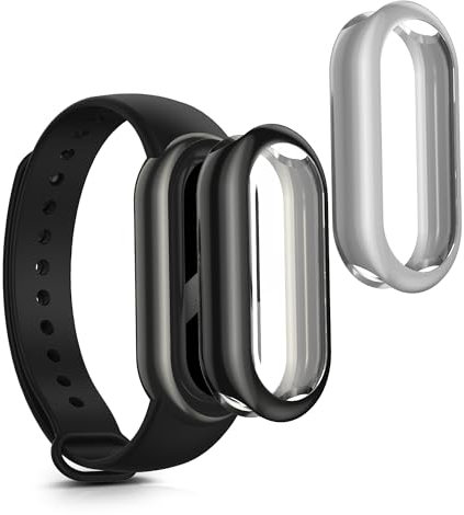 kwmobile Carcasa Compatible con Xiaomi Mi Band 8 Funda - 2X Protector Pantalla Completo - Ultrafino y antigolpes - Negro/Plata