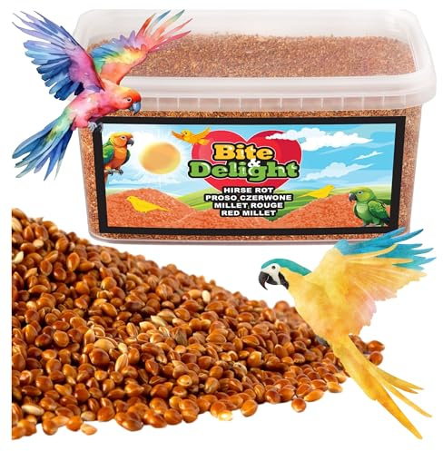 Bite & Delight 2kg Rote Hirse für Vögel Sauber und Rein für Nymphensittiche Wellensittiche Futter Vogelfutter ohne Zusätze