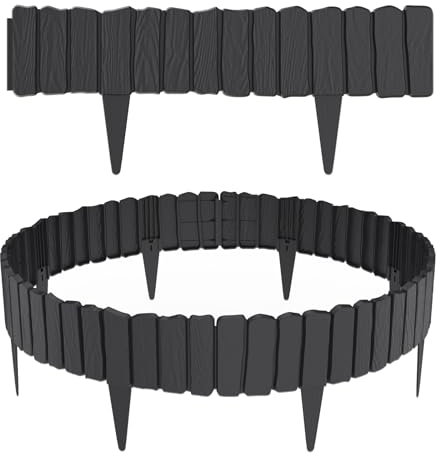 NAIZY Rasenkante 8 Stück Kunststoff 4,6m Beeteinfassung Holzoptik Gartenzaun mit 10 cm Stifte Beetumrandung mit Schnell-Verbindung Beetbegrenzung für Garten Deko, Anthrazit