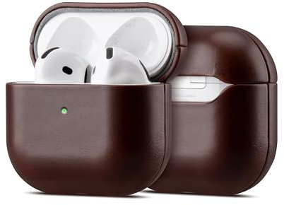 Maogoam für AirPods 4. Generation Case Leder, Echtes Crystal Oil Wax Rindsleder Case Cover für Apple Airpods 4, Handcrafted Fully-Wrapped, Fashion Elegant Style, Rot Braun