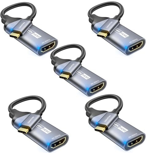 UANTIN 5 Pack USB C to HDMI Adapter [4K@60Hz] High-Speed USB Type-C 3.1 to HDMI 2.0 Female Converter [Thunderbolt 3/4 Compatible] for iPhone 15 Series, MacBook Pro/Air, iPad, S8-S23, Other USBC Laptop