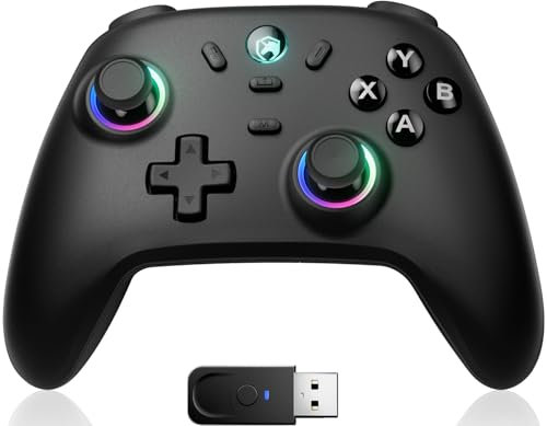 ECHTPower Mando PC Inalámbrico, 1000Hz Taza, 3 Modos(Bluetooth+2.4G+Cable), Hall Joystick, 800mAh Batería, con Turbo y Vibración Ajustable, Mando Gaming con Luces para PC/Switch/iOS/Android
