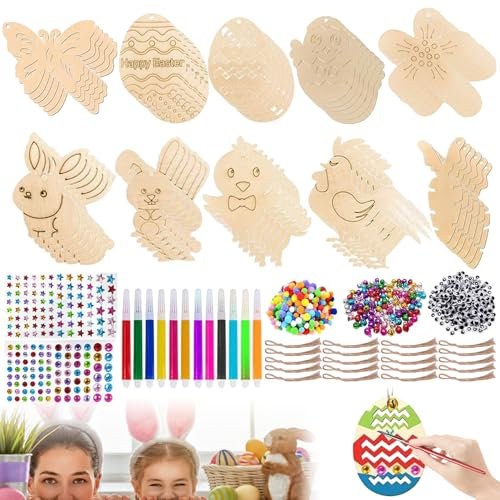Osteranhänger Holz Bemalen, 262 Stück Osterdeko Holz zum Malen, Ostern Basteln Holz, Osterdeko Basteln, Ostereier Holz DIY Basteln Kinder, Holz Anhänger für Kinder Ostereier, für Oster DIY Deko