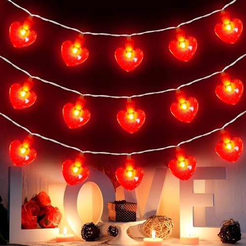 TaimeiMao LED Lichterkette Herzen, Herzförmige Lichterkette mit Papier Herz Konfetti, Rot, 3m, für Valentinstag, Hochzeit, Jahrestag, Party Deko