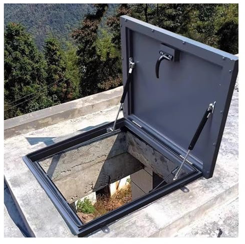 Dachluke aus verzinktem Metall, schwarz, verzinktes Metall, regenfest, Dachboden, Keller, Treppe, Auslassdeckel mit Gasstoßfeder und Griff, 50,8 x 81,3 cm, 56 x 81,3 cm