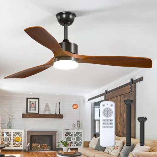 Addlon Ventilatore da soffitto da 132 cm con luci e telecomando, reversibile, 3 pale in legno, 6 velocità, dimmerabile, 5CCT, silenzioso, per interni/esterni, noce nero, per camera da letto