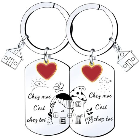 YZLPLP Porte clé Maison Couple Personnalisé: Ensemble de 2Pcs Porte Clef en Acier Inoxydable-pour la Maison-Cadeau Amour de Pendaison de Crémaillère Porte Clef Idee Cadeau Couple Original (3)