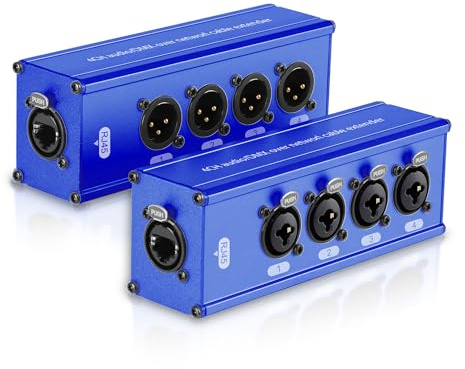 Hozzx 4 Channel 3 Pin Multi Network Cable Breakout, Male Female to RJ45 Ethercon for Stage Sound Lighting and Recording Studio with no Cable (XLR Male + TRS Female) Blue