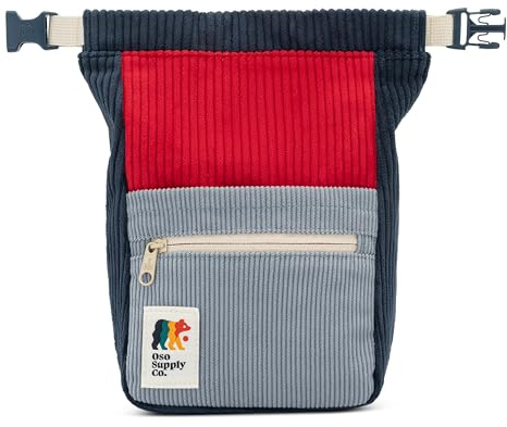 Oso Supply Co - Retro Cord-Bouldereimer, große Größe, freistehende Kreide-Tasche zum Klettern, magnetischer Roll-Down-Verschluss, zwei Bürstenschlaufen, Reißverschlusstaschen und Tasche (Stahlblau und