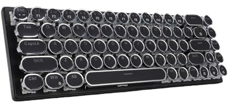 Syrisora Vintage Mechanical Keyboard with RGB Backlit, Blue Switch Round 68 Key Keyboard, Typewriter Design, Keycaps, for Desktop and Laptop Computers (Black)