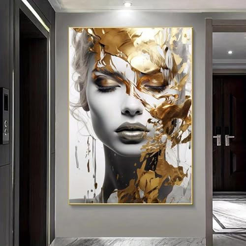 LIFKNVN Affiches d'art abstraites modernes avec visage de femme, peintures sur toile XXL pour décoration de salon et de chambre à coucher 70 x 100 cm avec cadre