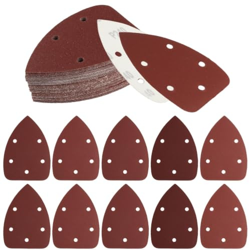30 Pièces Triangles de Ponçage, Papier de Verre Papier Poncage Mouse, 5 Trous Feuilles Abrasives, Papier a Poncer pour Ponceuses Multiples Ponceuse Triangulaire, Grain P60