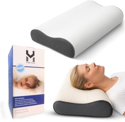 Home Vista Memory Foam Pillow for Neck and Shoulder Pain, Neck Support Ergonomic Pillow, Orthopedic Pillow, Ideal for Side Stomach and Back Sleepers 60x40 cm (Black & White)