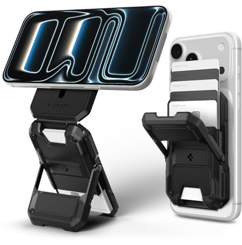 Spigen Tough Armor Pro MagFit Magnetic Wallet for MagSafe & Pixelsnap | Rugged PC magnetic wallet with adjustable kickstand, slide card access and storage for up to 5 cards - Black