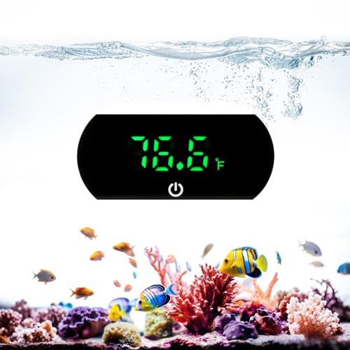Digitales Aquarium Thermometer LED, Mini Aquarium Thermometer Kleben, Aquariumthermometer with Touch Screen für Süßwasser Meerwasser ℃/℉ Schalter Marine Temperatursensor Außen für Aquarium Fischbecken
