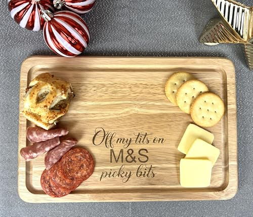 Chopping Board Engraved with Viral Slogan Off My tit on M&S picky bits