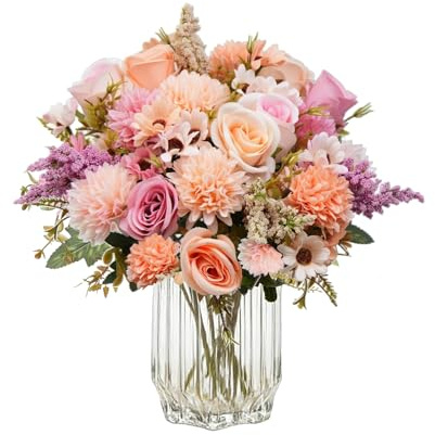 AIGOCITY 4er Kunstblumenstrauß Künstliche Rosen Seidenblumen Rosa Lila | Blumenstrauß Set Pflegeleicht & langlebig Realistische Kunstblumen Flexibel formbar Vielseitige Hochzeitsfeiern Deko