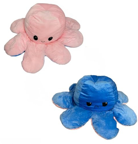 Grande peluche pieuvre réversible, peluche d'ambiance double face, rose/bleu foncé, grande taille, 160 cm, rempli de coton PP, à partir de 3 ans