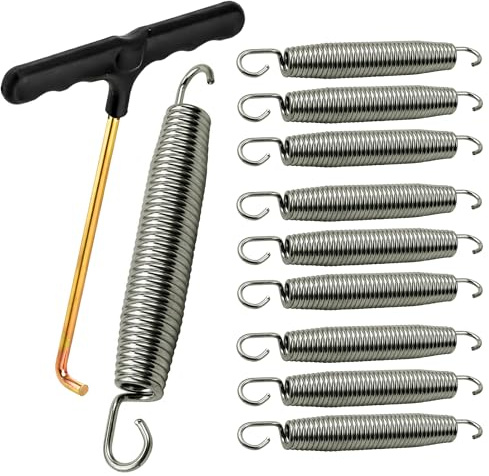 Clever Leon Trampolin Federn 14 cm - Ersatzfedern mit T-Haken Federspanner für müheloses Aufziehen - Stahl Verzinkt - Ersatzteile 252-465 cm Universell - Reparatur-Set