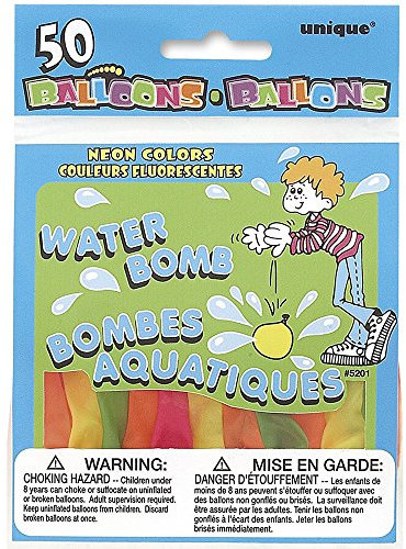 Unique Party 5201 - Palloncini Assortiti Fluorescenti per Acqua in Lattice, Confezione da 50