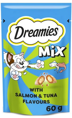 Dreamies Cat Treats, Tasty Snacks with Scrumptious Salmon and heavenly Tuna, 8 Pouches of 60 g